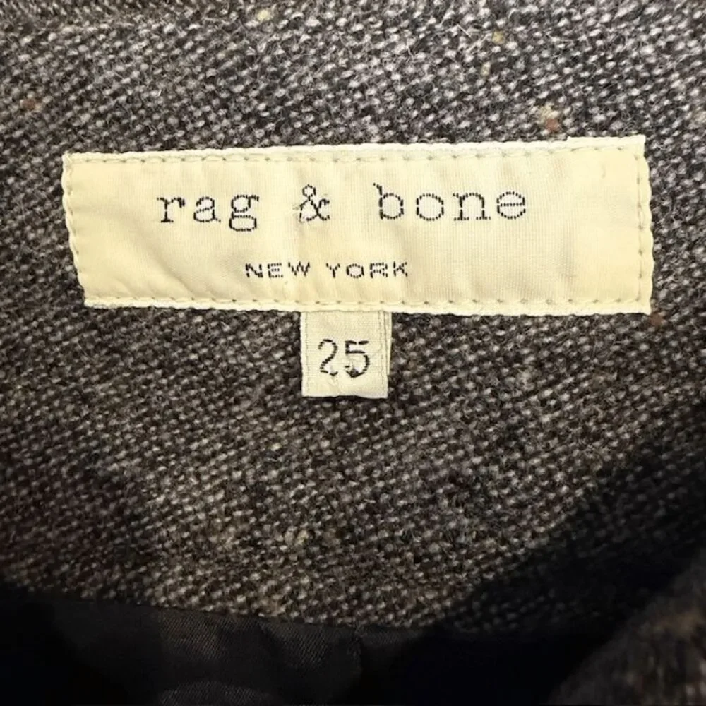 Rag & Bone 100% Wool Tweed Mini Skirt Charcoal Confetti Side Zipper Size 25 (XS)